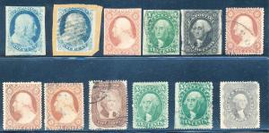 1¢-24¢ 1851-57 #26,35 UNUSED; #7, 37 USED 14, 17, 25-26,29,32 SOME FAULTS HV3927