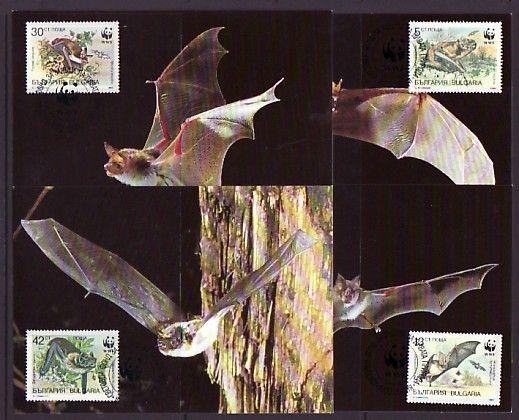 Bulgaria, Scott cat. 3398-3401. W.W.F. issue showing Bats on 4 Maximum Cards.