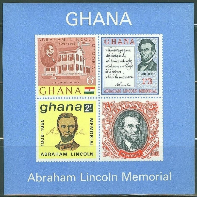 GHANA  IMPERFORATED SOUVENIR SHEET ABE LINCOLN  SCOTT#211a  MINT NEVER HINGED