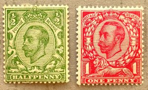Great Britain 158a-158b / 1912 King George V KGV Stamps / MH