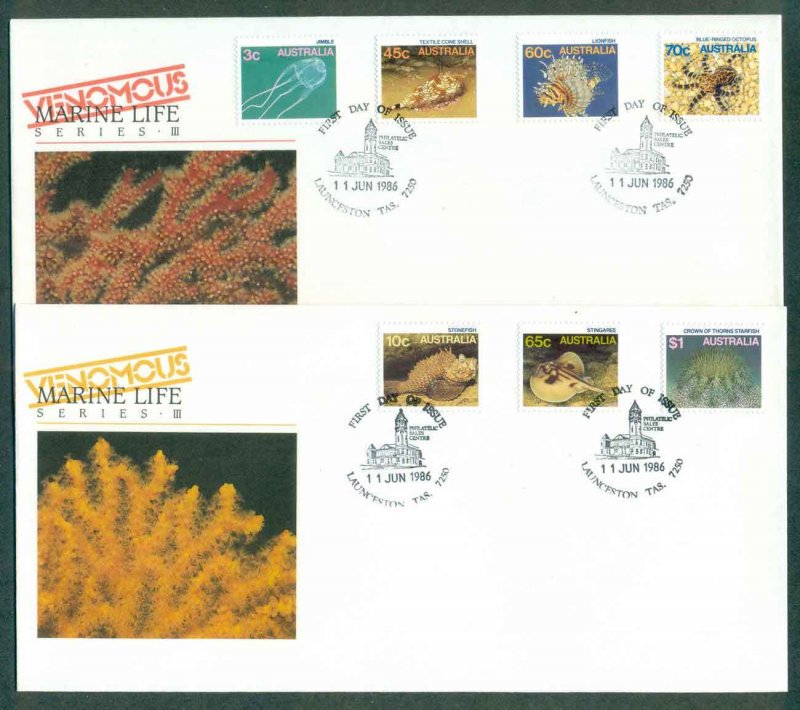 Australia 1986 Marine Life Series III, Launceston 2xFDC lot50932