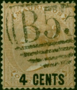 Mauritius 1878 4c on 1d Bistre SG84 Good Used