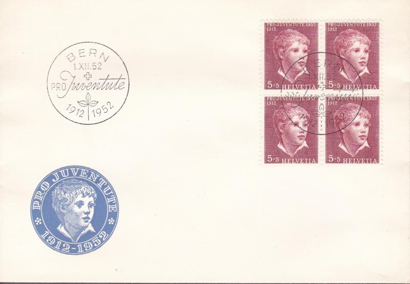 Switzerland 1952 Pro-Juventute Complete Blocks of Four First Day Covers  Pristin