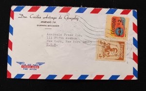 C) 1941, ECUADOR, AIR MAIL, DOUBLE STAMPED ENVELOPE SENT TO THE UNITED STATES.
