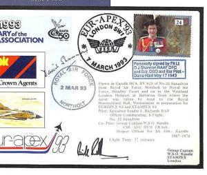 GB RAF Cover Signed DAMBUSTERS PILOTS{2} Northolt CERTIFIED 1 of 10 1993 MS1488