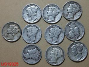 Ten different circulated MERCURY DIMES