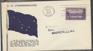 US 800 1937 Alaska on an addressed FDC with a Grandy cachet