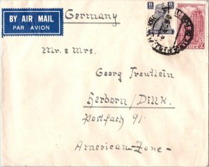 India 4a Bhuvanesvara and 8a KGVI 1950 India Airmail to Herborn, Germany.  Ca...