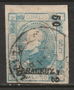 Mexico 1872 Sc 94 used Veracruz overprint thin