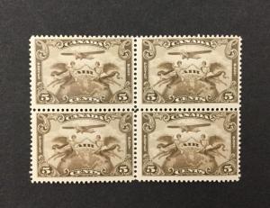 CANADA,   C1, 1928, 5¢ Airmail, block of 4. F-VF, OG, MNH. CV $110.