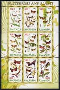 RWANDA - 2012 - Butterflies & Plants #1 - Perf 9v Sheet - MNH - Private Issue