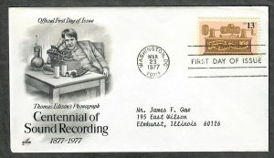 1705 Sound Recording ArtCraft FDC with neatly typewritten address