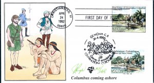 Pugh Designed/Painted Columbus Coming Ashore FDC...114 of 148 created!