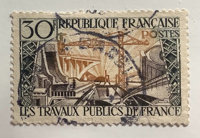 France 1957 Scott 835 used - 30fr,  Public Works, Les travaux publics en France