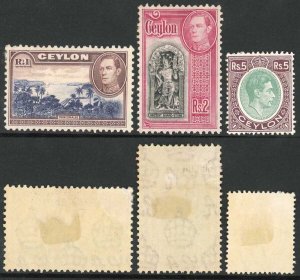 Ceylon SG395/97 KGVI 1r 2r and 5r values Wmk Mult Script CA M/M