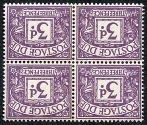 SGD60Wi 3d Postage Dues Block 4 Wmk Crowns Sideways Inverted U/M Cat 340+ pounds