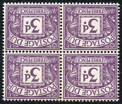 SGD60Wi 3d Postage Dues Block 4 Wmk Crowns Sideways Inverted U/M Cat 340+ pounds