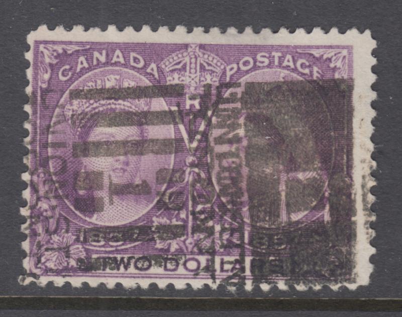 Canada Sc 62 used. 1897 $2 Jubilee, London, ONT. roller cancel, sound, F-VF