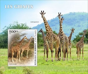 DJIBUTI - 2023 - Giraffes - Perf Souv Sheet - Mint Never Hinged