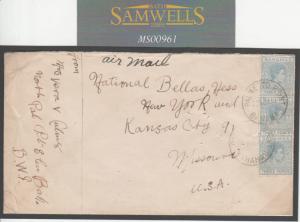 MS961 BAHAMAS WW2 Cover *Palmetto Point* CDS 9d Rate 1944 Air Mail Kansas USA