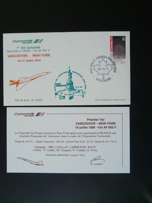 Concorde first flight Vancouver Canada to New York 1986 flown cover 101097