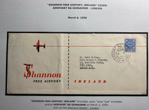 1959 Shannon Free Airport Ireland Airmail Cover To London England