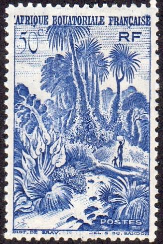 French Equatorial Africa 169 - Mint-H - 50c Jungle Scene (1947) (cv $0.80)