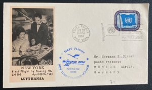 1961 United Nations New York First Flight Airmail Cover To Munich Germany