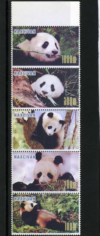 Naxcivan Republic 1997 PANDAS Strip (5) Perforated Mint (NH)