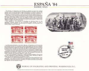 BEP Souvenir Card B67 Espana '84 Madrid Stamp Show Columbus  VC Cancel