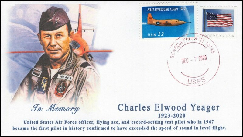 20-300, 2020, Chuck Yeager Memorial Cover, Event Cover, Local Postmark, Seneca