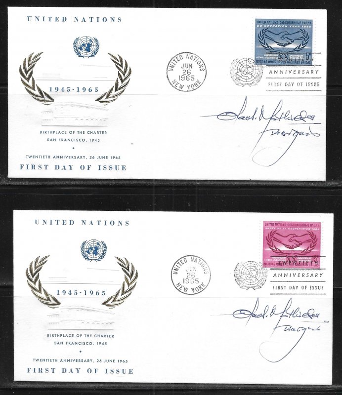 United Nations 143-5 20th UN Headquarters Cachet FDC NY Cancel Sign by Designer