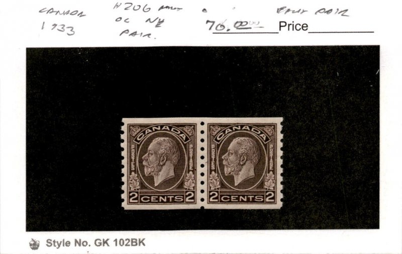 Canada, Postage Stamp, #206 Mint NH Pair, 1933 King George (AG)