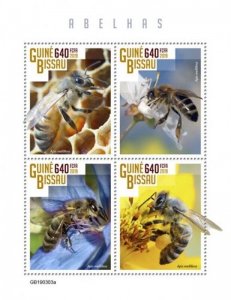 Guinea-Bissau - 2019 Western Honey Bees - 4 Stamp Sheet - GB190303a