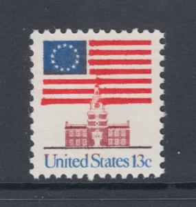 US Sc 1622 MNH. 1975-1981 13c Flag Over Independence Hall, Brown Red Color Shift