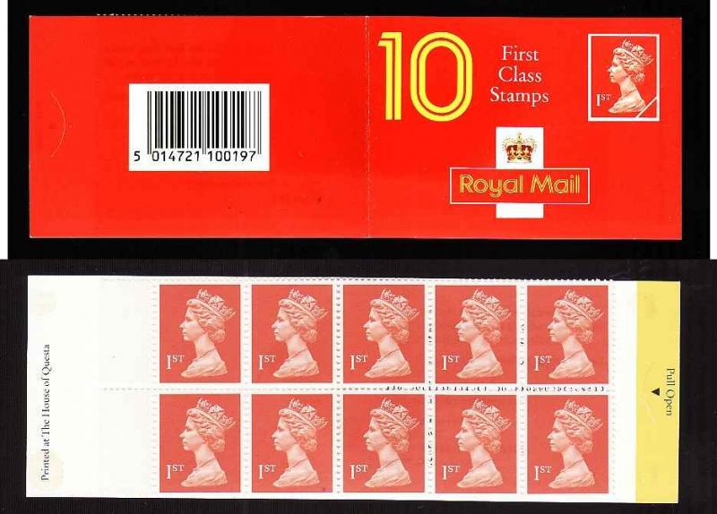 Great Britain BK1093- ten 1st class stamps-litho-complete NH booklet-