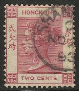 HONG KONG 1882 2c rose pink QV Sc 36a, Used F-VF, Shanghai cancel