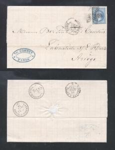 France 1870 Postal History Rare Cover + Content PARIS   DB.342