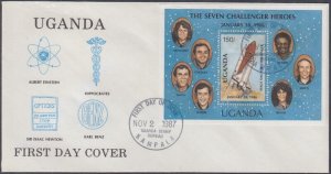 UGANDA Sc # 568 FDC S/S CHALLENGER MEMORIAL ISSUE with ALL ASTRONAUTS