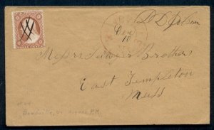 1860's, BONDVILLE VT in red w/3¢ pen cancel & Postmaster signed at top right VF