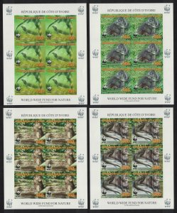 Ivory Coast WWF Speckle-throated Otter 4 imperf Sheetlets of 6 Reprint 2005
