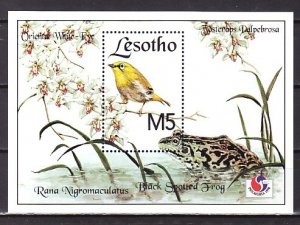 Lesotho, Scott cat. 1016. Bird and Black Spotted Frog s/sheet. ^