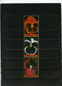 AJMAN 1972 FLOWERS/VIOLETS STRIP OF 3 STAMPS PERF. MNH