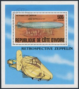 Ivory Coast C63 sheet,CTO.Michel Bl.8. Zeppelin,1977.Graf Zeppelin LZ 127.