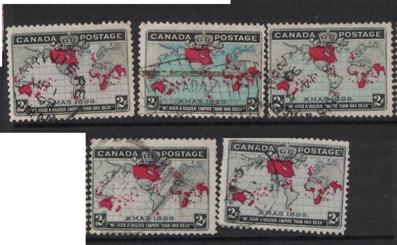 Canada 1898 Map SG 167/9 lot of 5 stamps VFU (5axu)