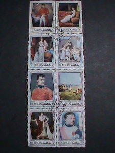 AJMAN STAMP-1971 COLORFUL HISTORY OF NAPOLEON CTO BLOCK OF 8  #2VERY FINE