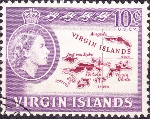 BRITISH VIRGIN ISLANDS 1968 QEII 10c Bright Lake & Reddish-Violet SG185a FU