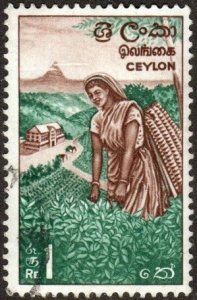 Ceylon 379 - Used - 1r Tea Picker (1964)