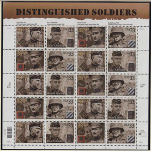 2000 issue Distinguished Soldiers Sc 3396a 33c MNH 4 different sheet of 20