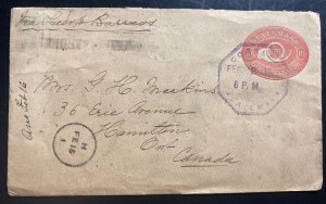 1900 Guatemala Postal stationery Cover To Hamilton Canada Via Puerto Barrios